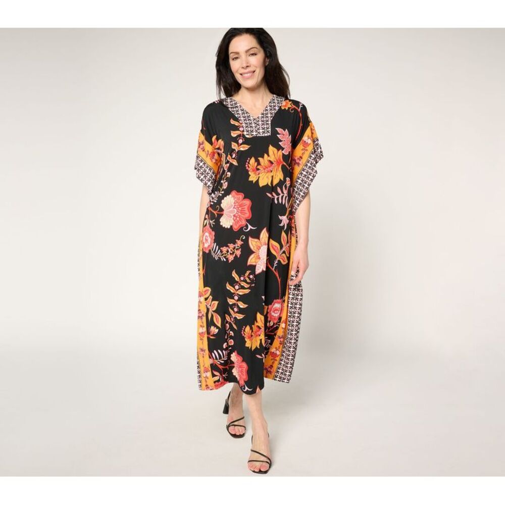 Joan Rivers Classics Collection Women's Dress Sz M Luxe Knit Floral Black
